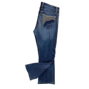 9/10 Delia*s Junior Women's Slight Flare Jeans Denim Embroidered Pocket